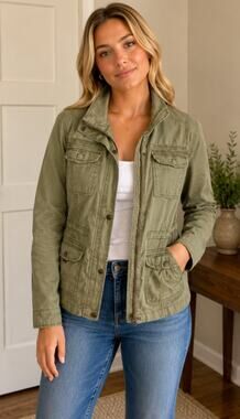 Vtg Y2K Hollister Womens MedMilitary Jacket Army Green Bella Elena- Gorpcore